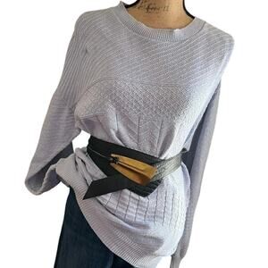 Vintage Gloria Vanderbilt Knit Sweater Size L Lilac Pointelle Crewneck Women 80s